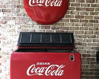 Coca-Cola Cooler and patented Coca-Cola metal sign