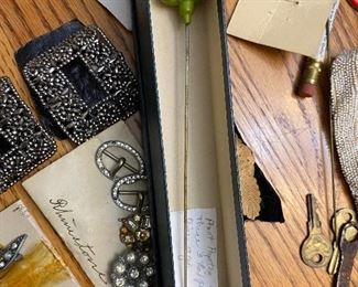 ANTIQUE HAT PINS, STEEL CUT FRENCH SHOE BUCKLES