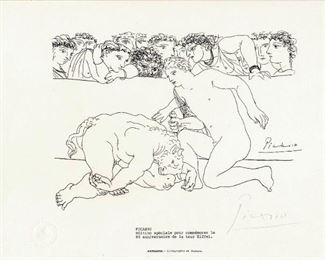 Pablo Picasso (Spanish, 1881-1973) Autographed Litho, Signed In Pencil, Embossed, 8.5" x 11", From Eiffel Tower 80th Anniversary Commemorative Edition