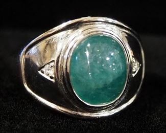 14K White Gold Grandiderite And Diamond Ring, With Appraisal, Size 11-1/4, Approx 7.75 g Total Weight Including Stones