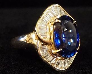 14K Gold Sapphire And Diamond Ring, With Appraisal, Size 6, Approx 11.18 g Total Weight Including Stones
