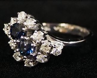 14K White Gold Sapphire And Diamond Ring, With Appraisal, Size 6-1/2, Approx 3.70 g Total Weight Including Stones