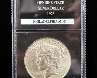 1923 Peace Dollar, Certified By PCS Stamps & Coins