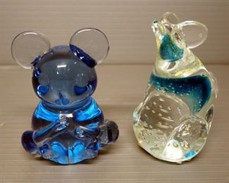 Art Glass Paperweights, Includes Bear, Owl, Mouse, Egg, And Birds, Total Qty 6