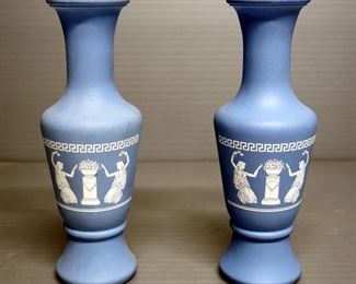 Wedgwood Jasperware Style Bud Vases, Qty 2, Each 5.5" H