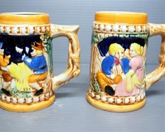 Ceramic Steins With Relief Images Of Couples And Boys Playing