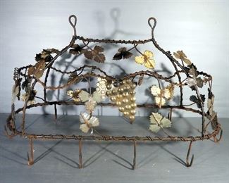 Metal Kitchen Pot Hanger With Twisted Metal Leaf, Grape, And Vine Design, 24" H x 40" W x 18" D