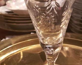 Fine crystal set--3 sizes in set. Large water goblet, wine glass and champaign/ martini shaped glass. They have a beautiful ring when tapped