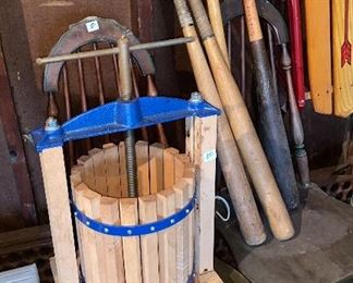 Small wine or apple press… easier than mashing grapes with those Vtg. Bats!