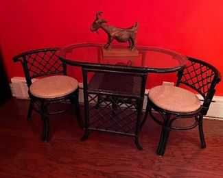 Rattan bistro table with glass top and 2 chairs