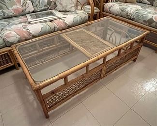 Rattan coffee table with glass top