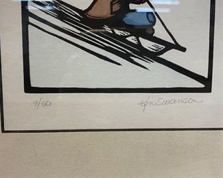 Lino Block Print by Ken Swanson, Signed