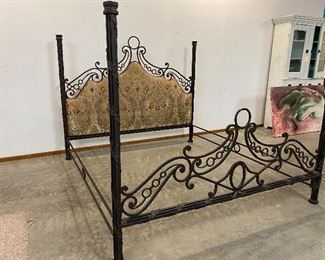 Gorgeous Intricate Iron Bed with Upholstered Headboard, includes optional canopy