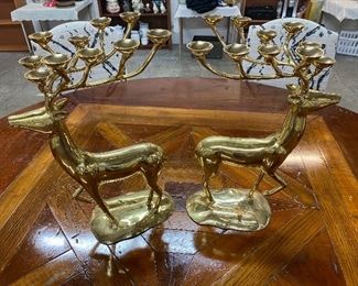 MCM Brass Reindeer Candelabras, Pair 