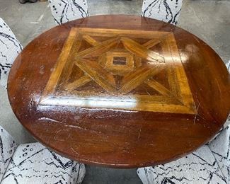 Round Solid Wood Table with inlaid Design