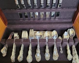 Strasbourg by Gorham, 90 piece service for 8.  Total weighable grams: 3,269. (Unweighed: Dinner knives (8), Cheese server and Pastry server.  All have hollow handles)