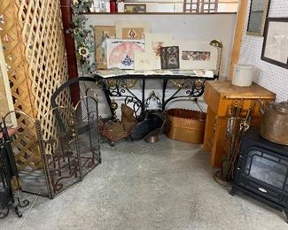 Unique Black and Gold Accent Table, Art Prints , Butcher Block, Fire Place Surround