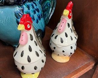 Vintage Hand Painted Royal Japan Rooster Sugar and Creamer & Salt and pepper