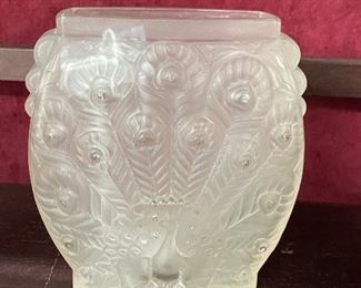 Signed Etling peacock vase