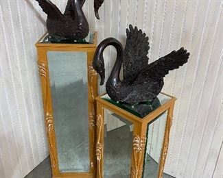 Mirrored Plant/Art Stand, Black Swans