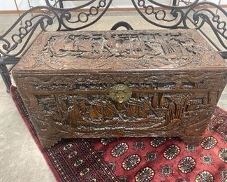 Wood carved storage chest