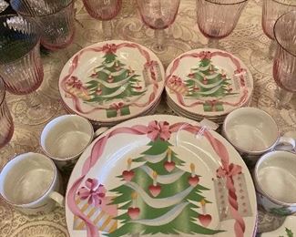 Christmas dinnerware and glasses to match