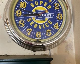 Super service Chevrolet neon clock