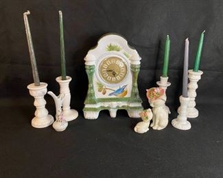 Holly Haussmann Handpainted Clock Candle Sticks Decor