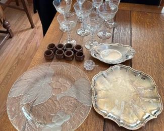 Vintage Wine Glasses Champagne Coupes Platters Napkin Rings And Salt Dish With Plastic Spoon