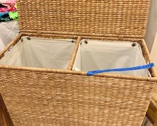 Pottery Barn double bagged, covered laundry hamper 28w x 13.5d x 27h $100
