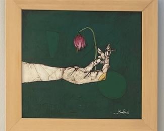 2______$700 
#2 Michael Banks (AL 1972) Folk art Hand with flowers on  board  27x27