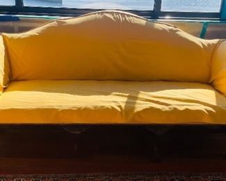 16______$400 
Yellow sofa setee with slipcover 85x39 with damaged leg