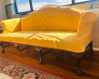 16______$400 
Yellow sofa setee with slipcover 85x39 with damaged leg