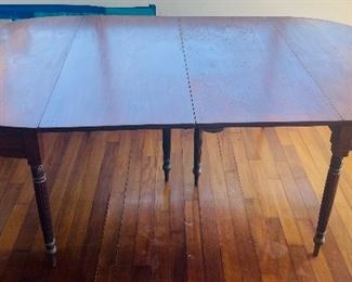 Pair of Demi lune tables making a dining table (one leg need  repairs)
Dining Table 45Wx82Lx29H becomes 2 half moon table 21"D  x45W