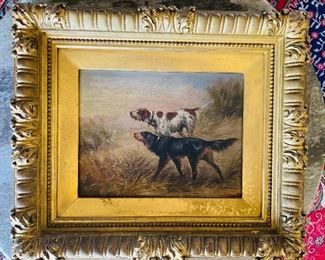52______$295 
Oil on board of two hunting dogs signed 15x17