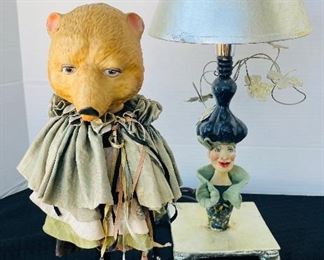 58______$50 
Funky lot of two 15T lamp pottery & bear porcelain  