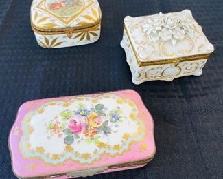 80______$100 
Lot of 3 boxes Pink Sevres 7 1/2x4 + French signed porcelain +  White/gold Germany 
