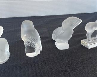 77______$120 
Lalique frosted bird 5"Lx4 + child 3 1/5"x3 + Horse
4"Hx 2.50L + owl 3.5H
