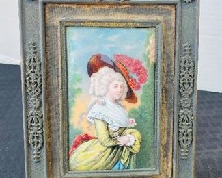81______$60 
Porcelain on on tin framed hand painted Mary Antoinette  8x5 