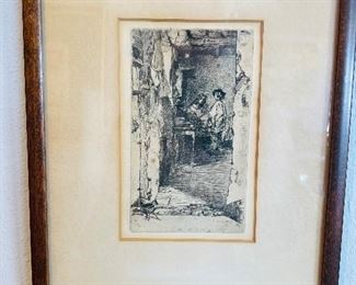#127 - $100 Etching in shop signed Mitler 1858 - 9x13