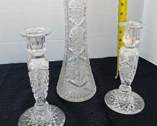 #139 - $50 Cut crystal vase & 2 candlesticks 