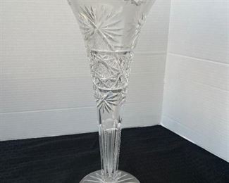 #143 -$50  Tall cut crystal vase scalloped cut edges 