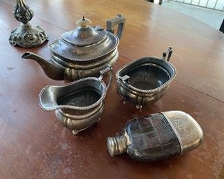 #159 - $60 Lot 3 pieces tea set + flask 