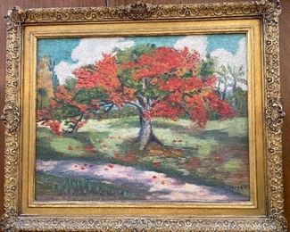 #129 - $275 Oil painting of tree 15x18 signed Gras Heyen (1917-1988)