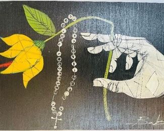#133 - $350 Pair Michael Banks (AL 1972)  Hands Yellow flower & Red Flower . 