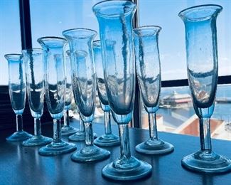 #134 - $50 Set of Mexican handblown 10 champagne flutes 