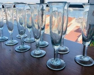 #134 - $50 Set of Mexican handblown 10 champagne flutes 