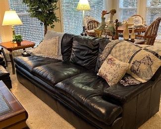 navy leather sofa w/matching chairs