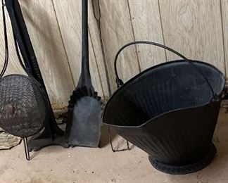 Coal Bucket and Fireplace Tools