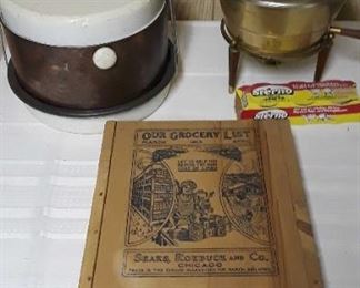 Vintage Cake Carrier, Sterno Cookware, Sears Catalog Box
